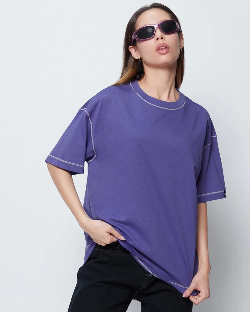 bewakoof Women's Blue Oversized T-shirt